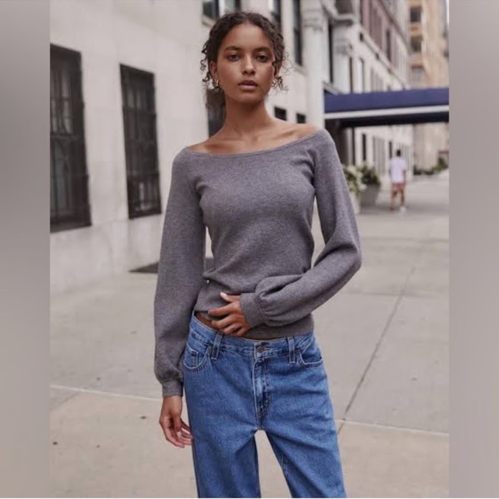 Hill House Off-the-Shoulder Gray Wool Blend Sweater Size L